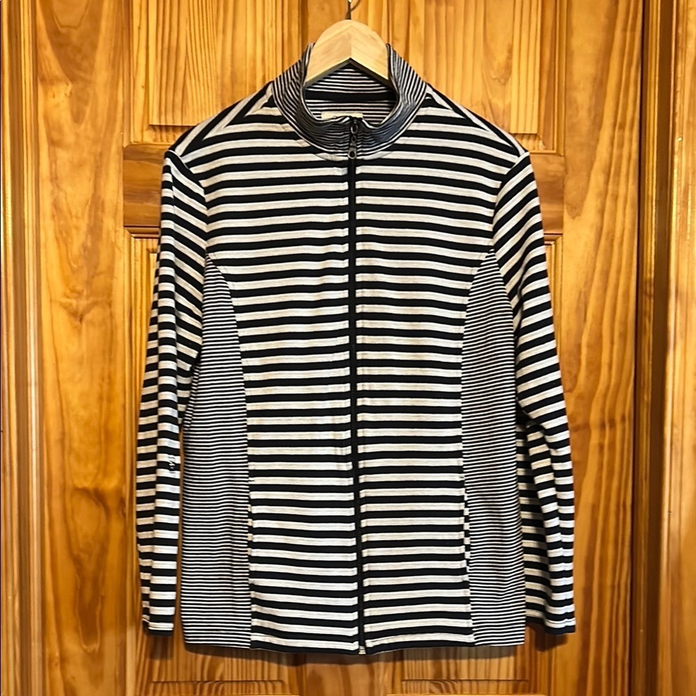 Croft and Barrow Striped Blue and Grey Zip-Up Jacket